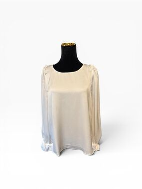 CeCe Cream Satin Long-Sleeve Scoop Neck Blouse